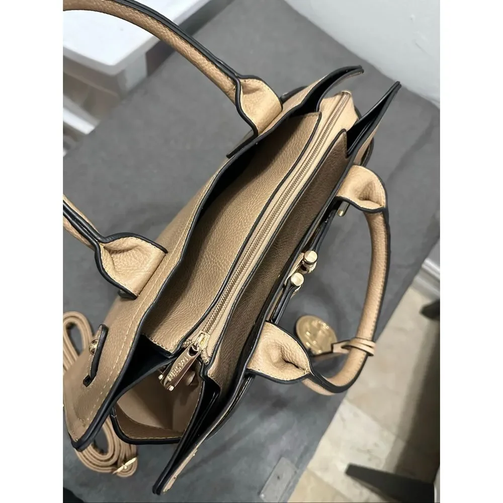 Dasein Tan Structured Satchel Handbag | Business Casual Work Purse